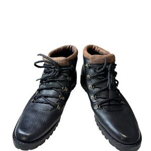 Vintage Timberland Black Pebbled Leather Boots - Brown Padded Collar Size 8.5